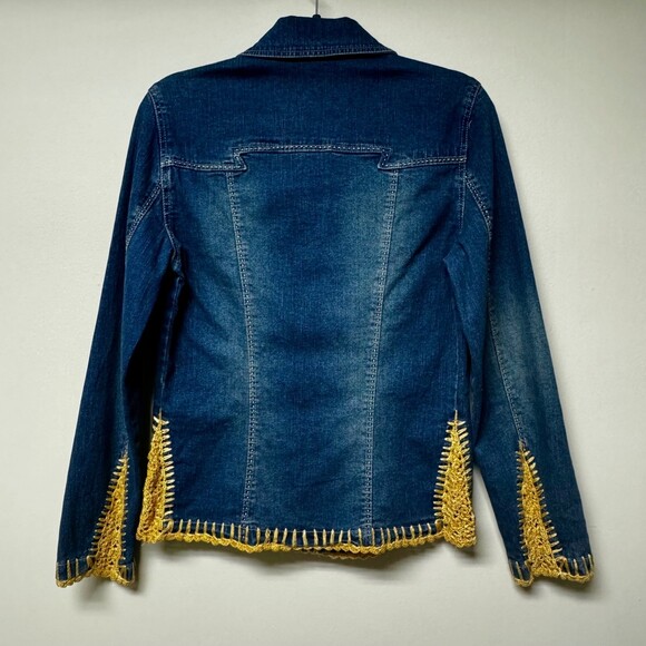 SANDRO SPORTWEAR Crochet Insert Whipstitch Detail Boho Denim Jacket - Picture 7 of 11